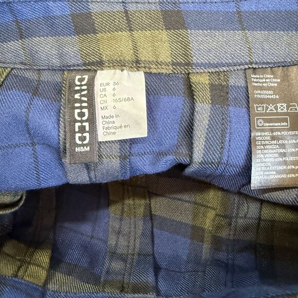 H&M Womens Plaid Pleated Mini Skirt Size 6 Blue/Green Dark Academia Grunge Punk - Picture 6 of 7